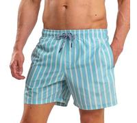 RIPT Men's Essentials Quick Dry UV 50 Sun Protection Swim Shorts Trunks,Light Blue Striped, XXL