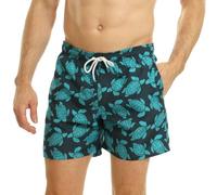 RIPT Men's Performance Essentials Quick Dry UV 50 Sun Protection Swim Shorts Trunks, Navy/Turquoise, L