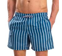 RIPT Men's Performance Essentials Quick Dry UV 50 Sun Protection Swim Shorts Trunks, Navy Blue Striped, L