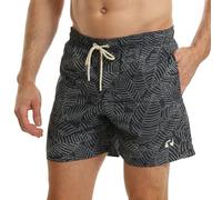 RIPT Men's Performance Essentials Quick Dry UV 50 Sun Protection Swim Shorts Trunks, Navy Leaf Print, L