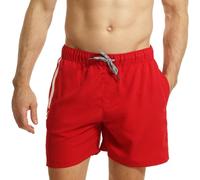 RIPT Men's Performance Essentials Quick Dry UV 50 Sun Protection Swim Shorts Trunks, Red/White, XXL