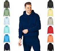 RIPT Men's Plain Long sleeve Hoodie Soft Touch Hooded Loungewear Sweatshirt Top, Navy Blue, XXL