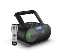 Riptunes - Portable CD Player Boombox AM FM Radio, Bluetooth, USB, Aux In, MP3 CD Stereo Sound with Bass Boost, Party Lights, Headphone Jack, LCD Display