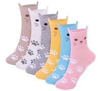 Riqiaqia 6 Pairs Women Socks Cotton Funny Cute Animal Patterned Ladies Socks Cat Dog Novelty Crew Sock Gifts for Women Girls,One Size
