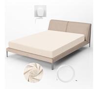 RIQINXIN Grounding Fitted Sheet 90% Organic Cotton+ 10% Pure Silver Fiber Grounding Mat Earthing UK With 15ft Cord Bed Sheet Kit For Healthy Sleep Therapy (Beige Single - 90x 190x 35 cm)