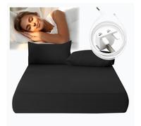 RIQINXIN Grounding Fitted Sheets Improve Sleep 200X200x35cm Grounding Mat Earthing UK with 90% Organic Cotton +10% Pure Silver Fiber Fitted Earth Sheets with 15ft Cord Black