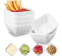 RIREKIS 3oz Square Ceramic Soy Sauce Bowl, 6 PCS Small Mini Dipping Bowls, Durable and Long-Lasting Ramekin Bowls White Porcelain Side Dish Bowls for Seasoning Ketchup Sushi Dip Snack-Dishwasher Safe