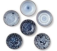 RIREKIS Ceramic Tapas Dishes, Porcelain Tapas Bowls, 6pcs Ø10cm Small Dipping Bowls, Round Soy Sauce Dipping Dishs for Sushi,Sauce,Dessert, Dishwasher & Microwave Safe