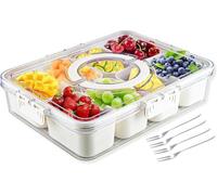 RIREKIS Divided Serving Tray with Lid and Handle,Snackle Box Container mit 8 Compartments Clear Serving Platters and Trays,Snack Platters for Veggie Fruits Snacks Nuts, for Picnic Party Travel.