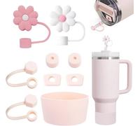 RIREKIS Stanley Cup Accessories Set Includs 6Pcs Silicone Spill Proof Stopper, 2Pcs Straw Cover Cap for 10 mm Straw, 1Pcs Silicone Boot for Stanley Cup 40oz&30oz Tumbler (Rose Quartz).