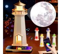 RIRIDAMAI Lighthouse Decoration with Light, LED Moonlight Projector Lamp, Dimmable, Rechargeable, Wireless Charging of Mobile Phones, Music Bluetooth, for Bedroom, Party, Playroom, Lighthouse Lamps