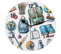 RIRIXING Book Backpack Circular Wall Clock Learning Supplies 10 Inch Black Pointer Circular Wall Clock