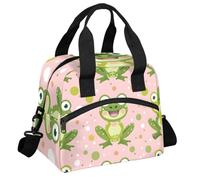 RIRIXING Frogs Dots Lunch Tote Bag Green Frog Reusable Insulated Lunch Box, Suitable for Work Picnics Or Travel