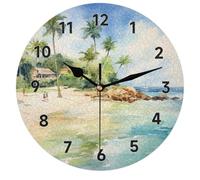 RIRIXING Hawaii Seashore Circular Wall Clock Beach Trees 12 Inch Black Pointer Circular Wall Clock