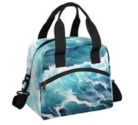 RIRIXING Nature Sea Waves Lunch Tote Bag Sea Waves Scenery Reusable Insulated Lunch Box, Suitable for Work Picnics Or Travel