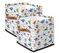 RIRIXING Personalised Kids Storage Basket - Custom Name Fabric Toy Organiser Box, Foldable Canvas Bin for Baby Clothes, Books, Laundry, Nursery & Bedroom Decoration 1Pack | Dino Text White