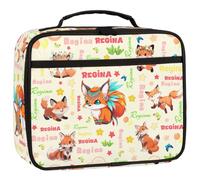 RIRIXING Personalised Lunch Box for Kids - Insulated School Lunch Bag with Name Customisation, Kids Snack Boxes with Handles, Animal Fox