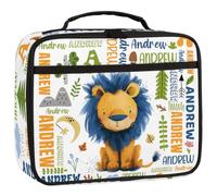 RIRIXING Personalised Lunch Box for Kids - Insulated School Lunch Bag with Name Customisation, Kids Snack Boxes with Handles, Lion Blue Orange