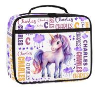 RIRIXING Personalised Lunch Box for Kids - Insulated School Lunch Bag with Name Customisation, Kids Snack Boxes with Handles, Unicorn Flower Purple Yellow