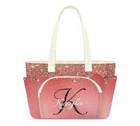 RIRIXING Personalised Puffer Tote Bag for Women - Custom Name & Floral Letter Large Tote Bag with Zip, Lightweight Shoulder Bag, Water-Resistant Work Travel Laptop Bag for Teacher Nurse Mum Gift, Red