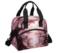 RIRIXING Pink Forest Lunch Tote Bag Nature Forest Reusable Insulated Lunch Box, Suitable for Work Picnics Or Travel