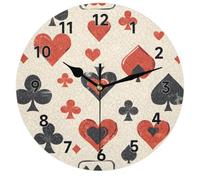 RIRIXING Poker Game Circular Wall Clock Lucky Poker 12 Inch Black Pointer Circular Wall Clock