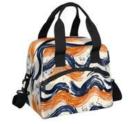 RIRIXING Sea Wave Sea Wave Lunch Tote Bag Abstraction Geometric Reusable Insulated Lunch Box, Suitable for Work Picnics Or Travel