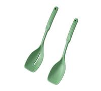 rirue Silicone Cooking Spoon,Non-Stick Slotted and Solid Spoon Set with Deep Bolw and Measurement Mark, Kitchen Utensils Green