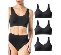 Risalti 3 PZ Bamboo Wide-Shoulder Bra - Women's Bras Light Support, Seamless Bra, Black, XXL