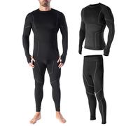Risalti Thermal Underwear Mens Set Merino Tech - Thermal Base Layer Top with Leggings in Merino Wool and Dryarn, Seamless Breathable Underwear, Winter Sports, Termoregulation - Made in Italy Black