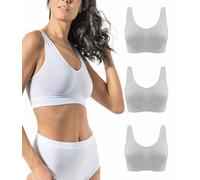 Risalti Wireless Bras for Women 3 Pack - Seamless, Non-Wired, Light Support, White, L-XL