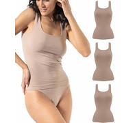 Risalti Women's 3 Pack Wide Shoulder Microfibre Tank Tops - Seamless, Soft, Antibacterial, Made in Italy - Natural, L-XL