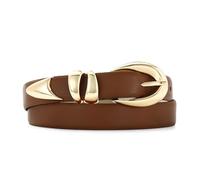 RISANTRY Black Leather Belt for Women Stylish Design with Gold Buckle Ladies Black Belt Perfect for Jeans Dresses, Brown, M: Fit Waist Size 32"-36"