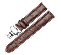 Risdany 12-24mm, Men's Leather Strap, Elegant Butterfly Clasp, Casual and Waterproof Design, Suitable for Business Occasions.,Brown Silver,22mm