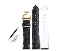 Risdany 18-22mm, Men's Carbon Fiber Textured Leather Strap with Red Contrast Stitching and a Butterfly Clasp, Sporty and Modern Design,21mm