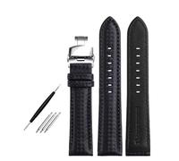 Risdany 18-22mm, Men's Carbon Fiber Textured Leather Strap with Red Contrast Stitching and a Butterfly Clasp, Sporty and Modern Design,22mm