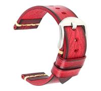 Risdany 20-22mm Men's Handcrafted Vintage Leather Strap, Equipped with Safety Pin Buckle, Replaceable Strap Parts, Classic Style,Red Silver,20mm