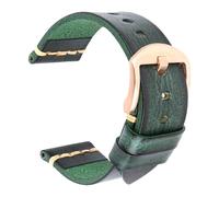 Risdany 20-22mm Men's Handcrafted Vintage Leather Strap, Equipped with Safety Pin Buckle, Replaceable Strap Parts, Classic Style,Green Rose Gold,19mm