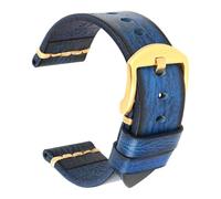 Risdany 20-22mm Men's Handcrafted Vintage Leather Strap, Equipped with Safety Pin Buckle, Replaceable Strap Parts, Classic Style,Blue Gold,19mm
