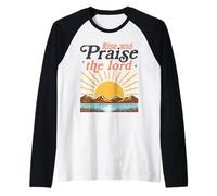 Rise and Praise The Lord - Retro Christian Sunburst Raglan Baseball Tee
