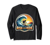 Rise and Ride Surfer Morning Surfing Surfboard Quote Vintage Long Sleeve T-Shirt