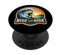 Rise And Ride Surfer Morning Surfing Surfboard Quote Vintage PopSockets Adhesive PopGrip