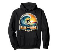 Rise And Ride Surfer Morning Surfing Surfboard Quote Vintage Pullover Hoodie