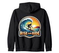 Rise And Ride Surfer Morning Surfing Surfboard Quote Vintage Zip Hoodie