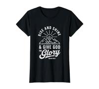 Rise and Shine & Give God the Glory Motivational Quote Value Graphic T-Shirt, Women, Black, M