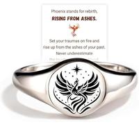 Rise From Ashes Phoenix Signet Ring For Women, Phoenix Ring Incentive Ring Serves As A Constant Reminder To Rise Above Challenges,Inspirational Phoenix Bird Ring Jewelry Gifts To Sorority Sisters