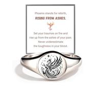 Rise From Ashes Phoenix Signet Ring, Vintage Engraved Phoenix Rings For Women, S925 Sterling Silver Rising Phoenix Ring Inspirational Rings, Phoenix Jewelry Gifts For Women Girls (B, 8)