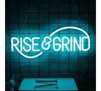 Rise & Grind Neon Sign Hustle LED Signs Dimmable Motivational Decor Ice Blue Letter Neon Light Inspirational Neon Wall Art Light Up Signs for Bedroom Office Gym Sports Room Man Cave Decor