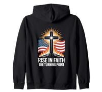 Rise In Faith The Turning Point Patriotic Cross USA Zip Hoodie