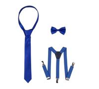 rise&Raba 3-Piece Kids Suspender, Bow Tie & Necktie Set | Adjustable Elastic Clip-On Braces, Bowtie & Tie for | Boys and Girls Ages 1-8 (Sax, 1-8 Year)